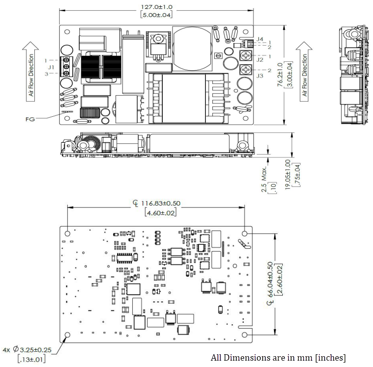Mechanical Drawing - Advanced Energy / SL Power LPP300 Open-Frame Power Supplies